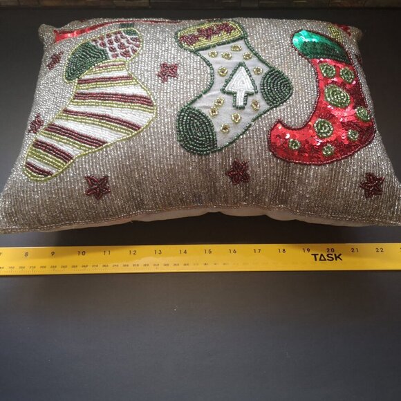 Domain Christmas Theme Bead & Sequin Embellished Stuffed 15x10" Pillow - Picture 4 of 4
